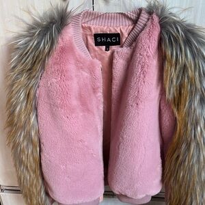Pink Faux Fur Jacket with side fringe effect